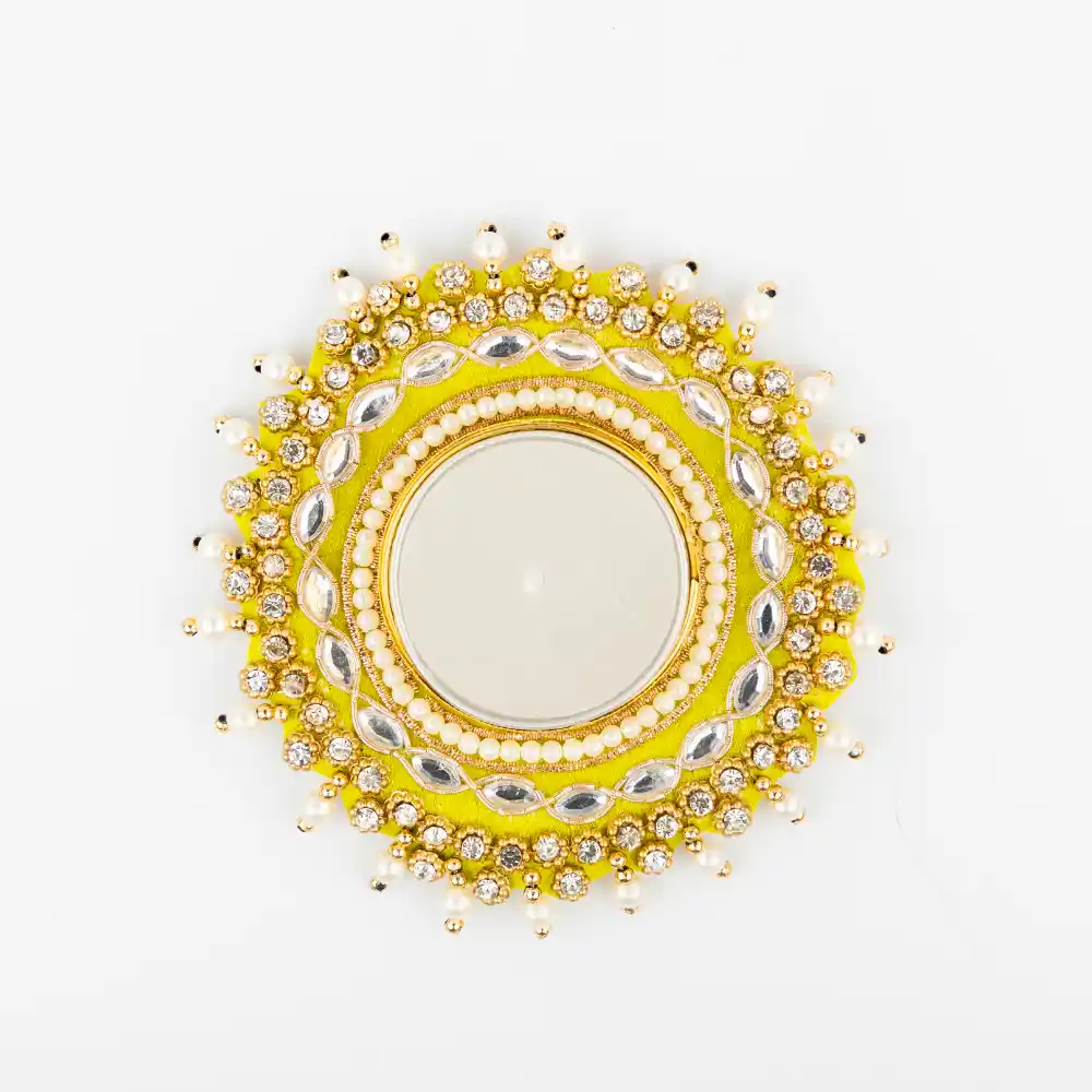 Polki pearl t-light holder set of 2 for home decor